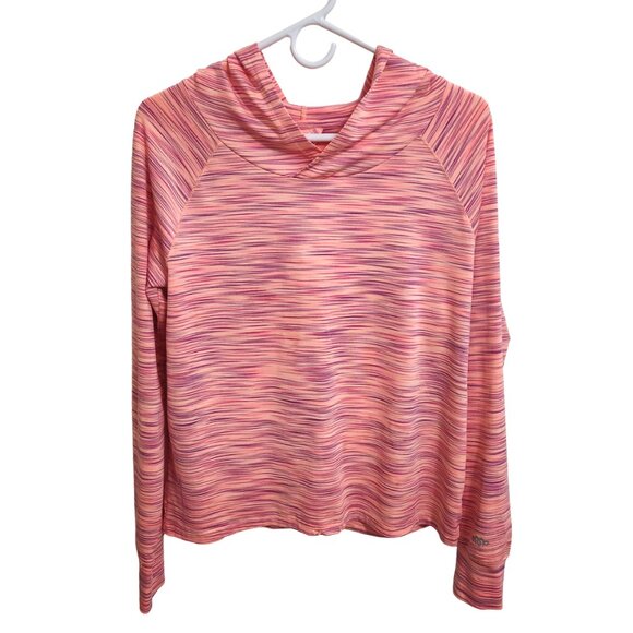 Maurices In Motion Hooded Workout Shirt Long Sleeves Space Dye Coral Purple Sz M - Picture 2 of 13